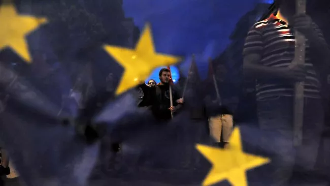 Manifestation à Athènes dans l'attente du référendum de dimanche. Crédits photo : SAKIS MITROLIDIS/AFP


