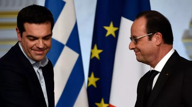 Le Premier ministre grec Alexis Tsipras et François Hollande à l'Elysée, le 4 février 2015


