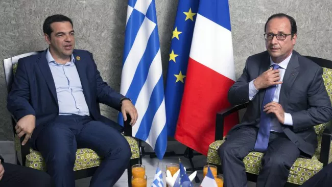 Alexis Tsipras et François Hollande, lors de l'inauguration du Canal de Suez, le 6 août dernier. Crédits photo : PHILIPPE WOJAZER/AFP


