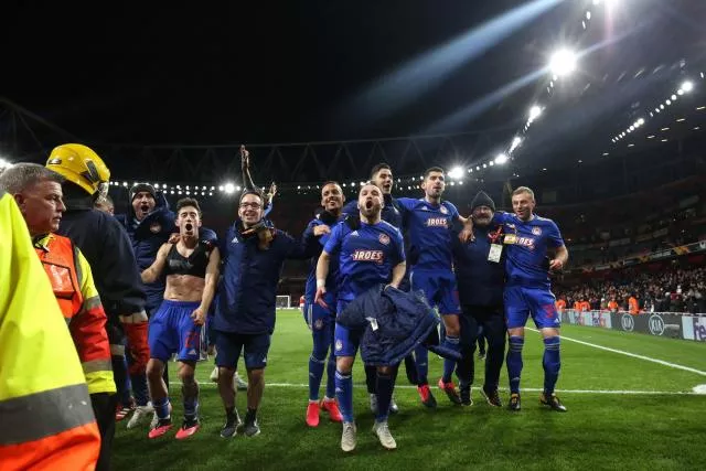 L'Olympiakos de Mathieu Valbuena, au centre, jouera à huis clos en Ligue Europa jeudi. (C. Wilson/Presse Sports)


