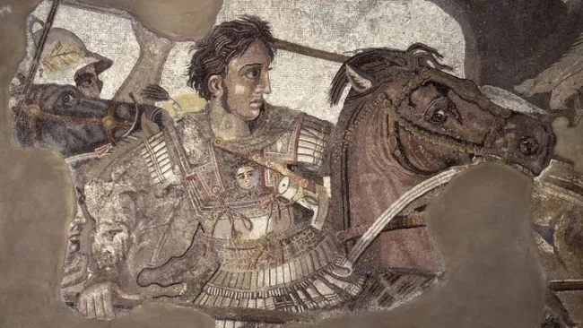 Alexandre le Grand et Bucéphale, son cheval. Détail de la mosaïque d'Alexandre. Pompéi, IIe siècle av. J.-C. Archives Alinari, Florence, Dist. RMN-Grand Palais / Luciano Pedicini


