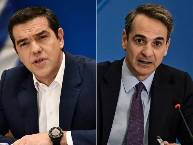 Alexis Tsipras, le chef de l'opposition grecque, et le Premier ministre Kyriakos Mitsotakis, lundi.


