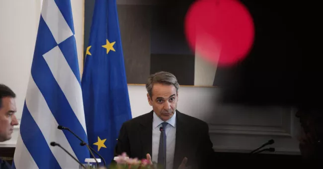 Le Premier ministre grec, Kyriakos Mitsotakis, annonce la date des prochaines élections législatives, prévues fin mai, à Athènes, le 28 mars 2023. PHOTO NICK PALEOLOGOS/SOOC/AFP


