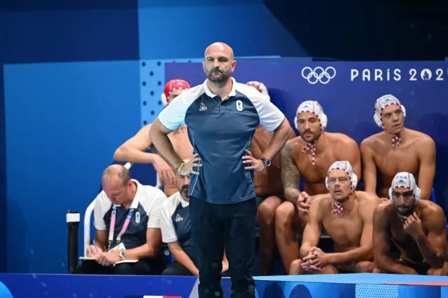 Le sélectionneur des Bleus, Floritn Bruzzo, lors des Jeux Olympiques de Paris en 2024. (A. Réau/L'Équipe)
