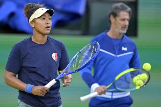 Naomi Osaka et Patrick Mouratoglou en mars à Indian Wells. (Jayne Kamin-Oncea/IMAGN IMAGES/Presse Sports)