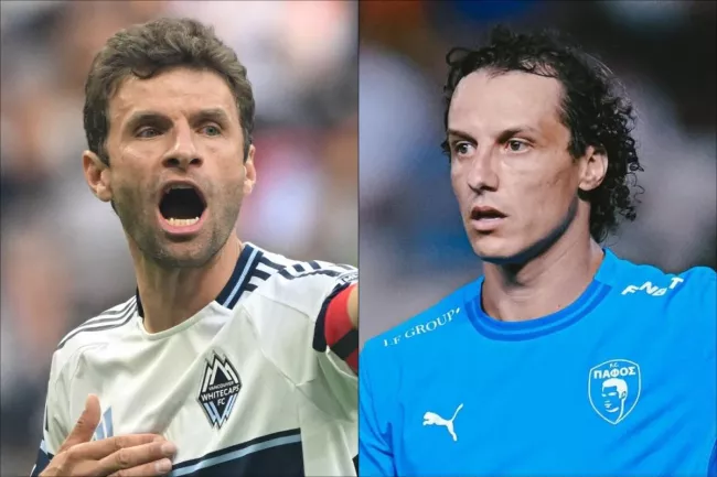 Thomas Müller a quitté l'Europe pour l'Amérique cet été, alors que David Luiz a fait le chemin inverse. (A-M. Sorvin /Reuters / Instagram @PafosFC)