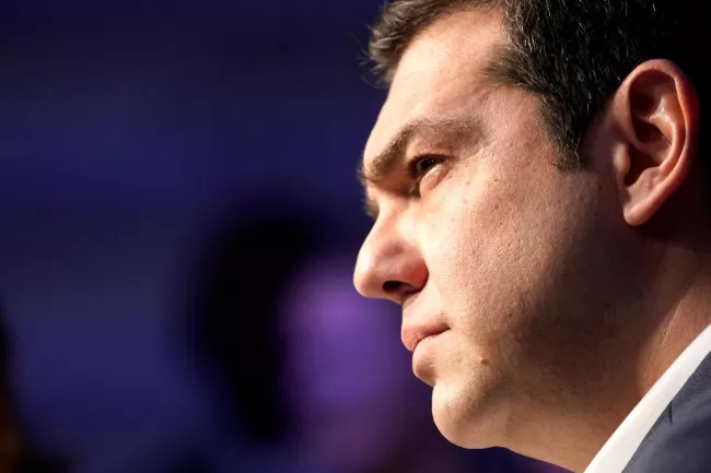 Alexis Tsipras, alors premier ministre grec, lors de la réunion annuelle du Forum économique mondial à Davos (Suisse), le 24 janvier 2018. DENIS BALIBOUSE/REUTERS