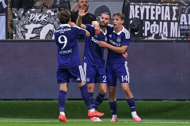 Léo Pétrot a été buteur lors de la victoire d'Anderlecht face au PAOK Salonique. (David Catry/Presse Sport)