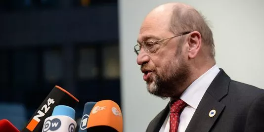 Martin Schultz condamne les propos attribués à la chancelière allemande sur une éventuelle sortie de la Grèce de la zone euro en cas de victoire électorale de la gauche radicale dans le pays. | AFP/THIERRY CHARLIER


