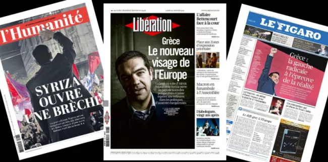 Unes de "L'Humanité", de "Libération" et du "Figaro", lundi 26 janvier 2015. (Capture d'écran epress)


