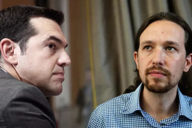 Alexis Tsipras, premier ministre grec et membre du parti grec Syriza (gauche) et Pablo Iglesias, leader du parti espagnol Podemos. Image d'archives. Image: Reuters


