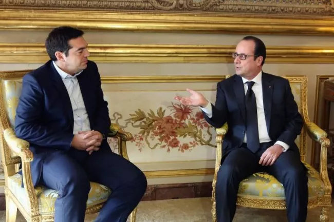 Le Premier ministre grec Alexis Tsipras et François Hollande à l'Elysée, le 4 février 2015 (Photo Remy de la Mauvinière. AFP)


