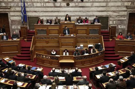 Le premier ministre grec Alexis Tsipras s'exprime devant la Vouli, le parlement grec, le 10 février à Athènes.


