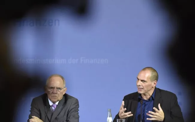 Le ministre des finances grec, Yanis Varoufakis, et son homologue allemand, Wolfgang Schaüble, le 5 février à Berlin. (Photo Off Andersen. AFP)



