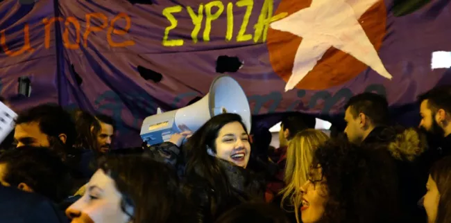 Manifestation de soutien au gouvernement le 16 février, place Syntagma à Athènes. (Stéfania Mizara pour L'Obs)


