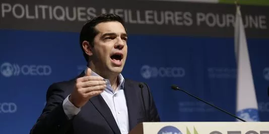 Le premier ministre grec, Alexis Tsipras, au siège de l'Organisation de coopération et de développement économiques, à Paris, le 12 mars.


