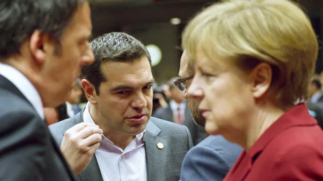 Le chef du gouvernement grec Alexis Tsipras et la chancellière allemande Angela Merkel,  le 19 mars à Bruxelles. Crédits photo : ALAIN JOCARD/AFP


