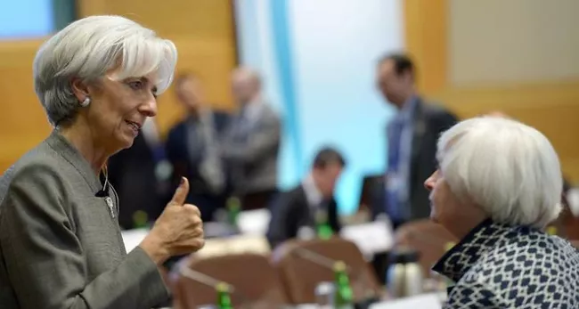 La directrice générale du FMI, Christine Lagarde, et la présidente de la Réserve Fédérale, Janet Yellen, à Washington D.C. vendredi - SIPA



