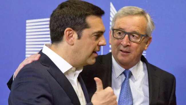 Alexis Tsipras à gauche et Jean-Claude Juncker à Bruxelles lors d'un sommet exceptionnel sur l'avenir de la Grèce. Crédits photo : Virginia Mayo/AP


