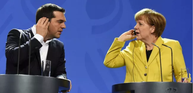Angela Merkel et Alexis Tsipras le 23 mars 2015 à Berlin. (TOBIAS SCHWARZ / AFP)


