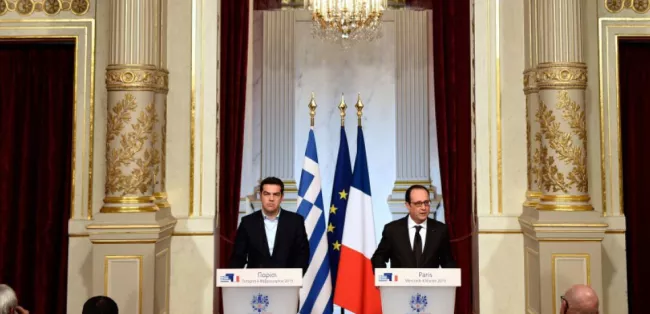 Alexis Tsipras et François Hollande à l'Elysée, le 4 février 2015. (MARTIN BUREAU / AFP)


