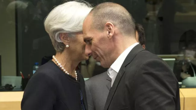 La présidente du FMI, Christine Lagarde, et le ministre grec des finances, Yanis Varoufakis Crédits photo : PHILIPPE WOJAZER/REUTERS


