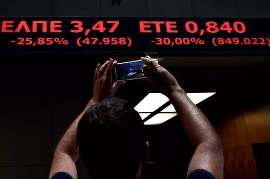L'indice boursier de la Bourse d'Athènes, à sa réouverture le 3 août.


