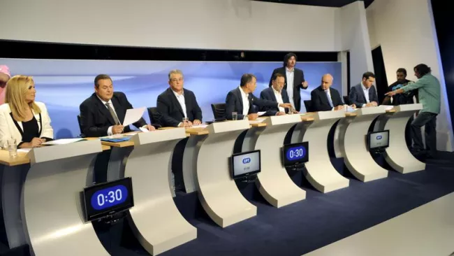 Les leaders des partis politiques grecs se sont affrontés lors d'un débat télévisé, le 9 septembre dernier Crédits photo : © Michalis Karagiannis / Reuter/REUTERS


