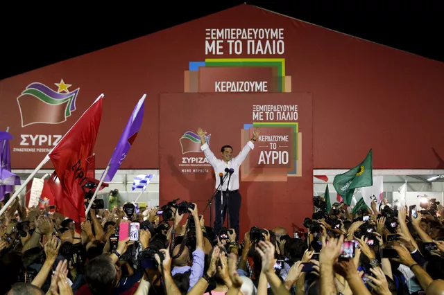 Le leader de la gauche radicale grecque lors de son discours après la victoire de son parti. Image: Alkis Konstantinidis/Reuters


