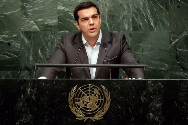 Alexis Tsipras à la tribune de l'Onu, le 27 septembre 2015. - Richard Drew/AP/SIPA


