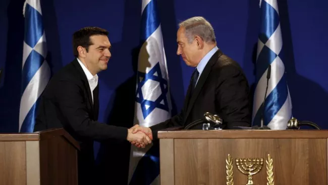 Alexis Tsipras a été reçu à Jérusalem par Benyamin Nétanyahou, le 27 janvier. Crédits photo : © Amir Cohen / Reuters/REUTERS


