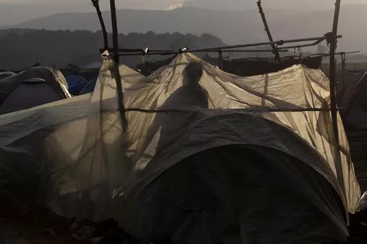 Dans un campement de migrants à Idomeni, sur la frontière entre la Grèce et la Macédoine, le 23 avril 2016.


