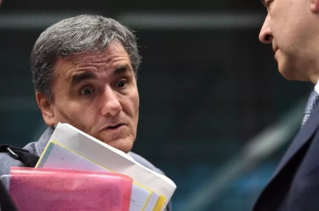 Le ministre grec des finances, Euclid Tsakalotos, était à Bruxelles pour les négociations, lundi 22 mai 2017. Image: AFP


