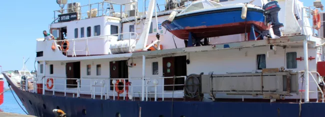 Le C-Star dans le port chypriote turc de Famagouste, ce jeudi 27 juillet. © STRINGER / AFP PHOTO


