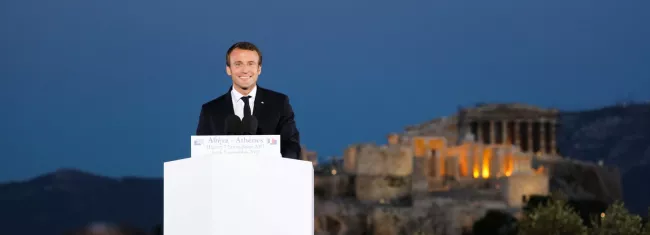Le président français Emmanuel Macron sur la colline du Pnyx. Athènes, 7 septembre 2017. © LUDOVIC MARIN


