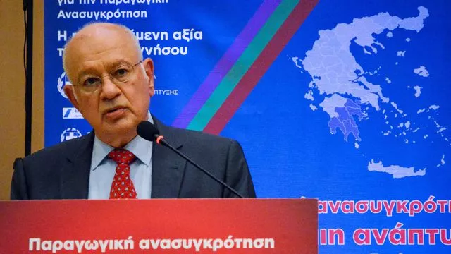 Le ministre de l'Economie Dimitri Papadimitriou à Tripoli (Péloponnèse), le 26 février 2018


