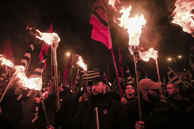 Manifestation de militants d'Aube dorée, le 28 janvier à Athènes.


