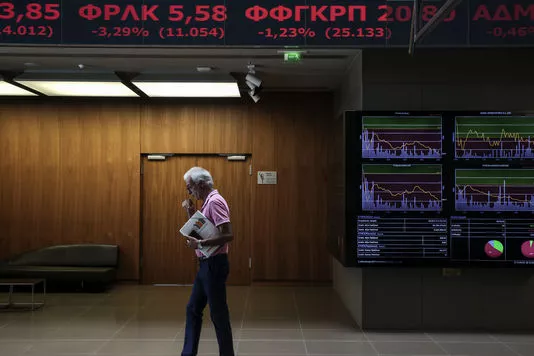 L'entrée de la Bourse d'Athènes, le 25 juillet 2017.


