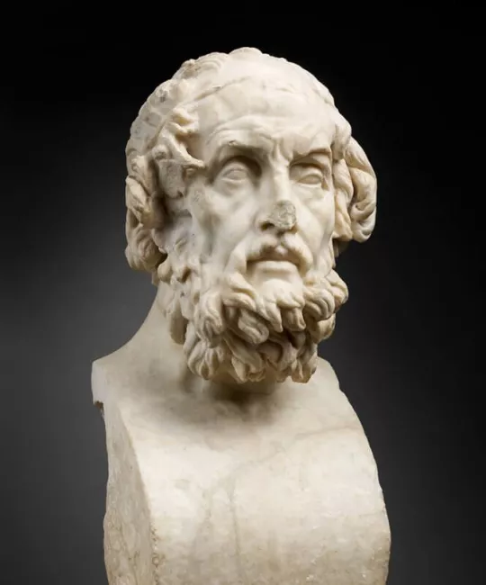 Portrait imaginaire d'Homère, buste en marbre, H. 54 cm ; L. 25 cm. IIe siècle ap. J.-C.