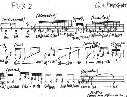 Georges Aperghis, partition de « Pub 2 »